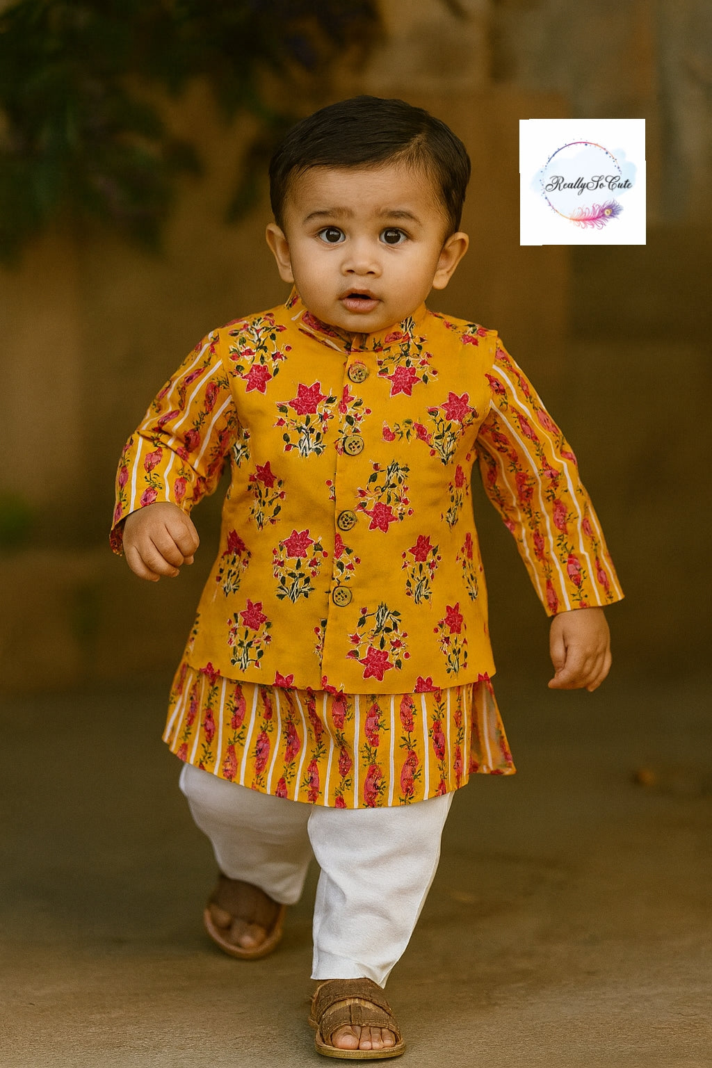 Boys cotton kurta pajama with jacket, cotton kurta set