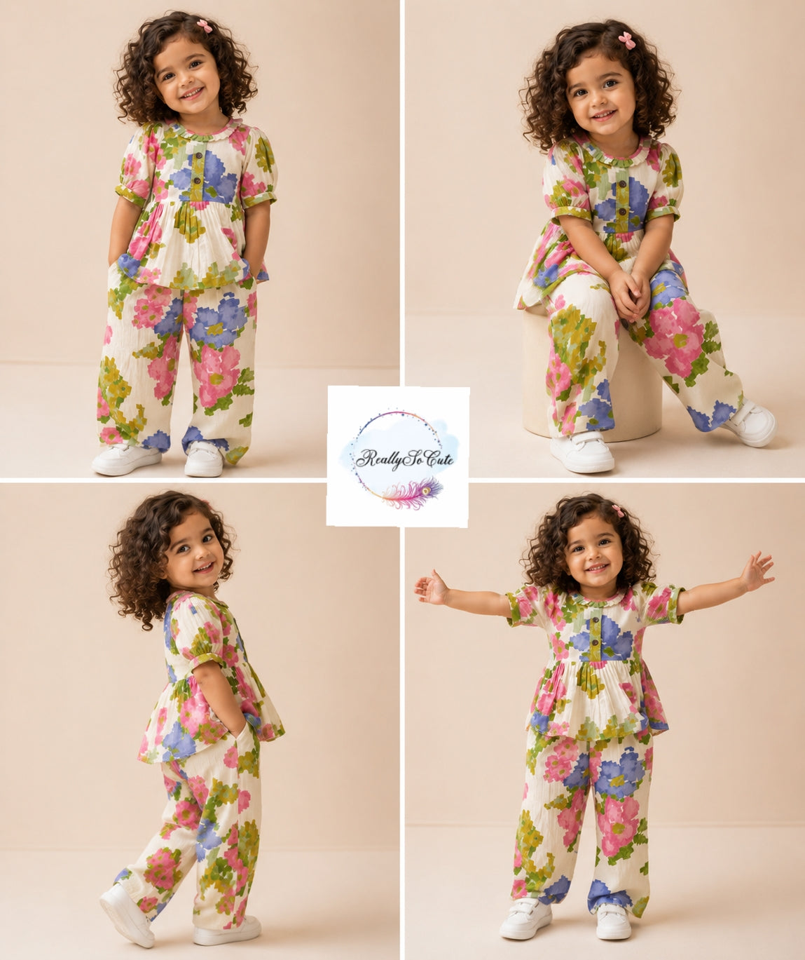 Girls Floral Cotton Co-Ord Set – Soft Summer Outfit for Kids | 18M–8Y