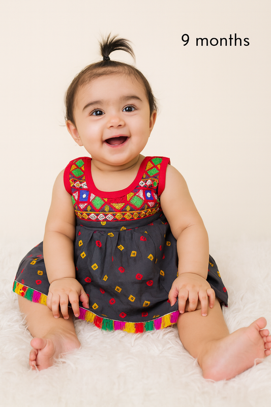 Baby girls' cotton dress, infant girl ethnic wear (9-12 months)