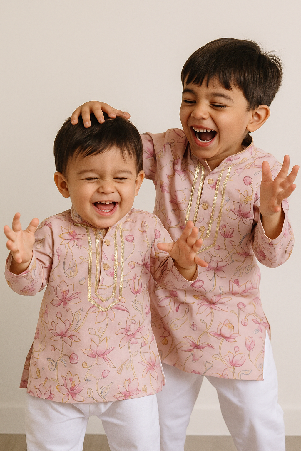 Boys cotton kurta pajama, floral chanderi silk kurta set