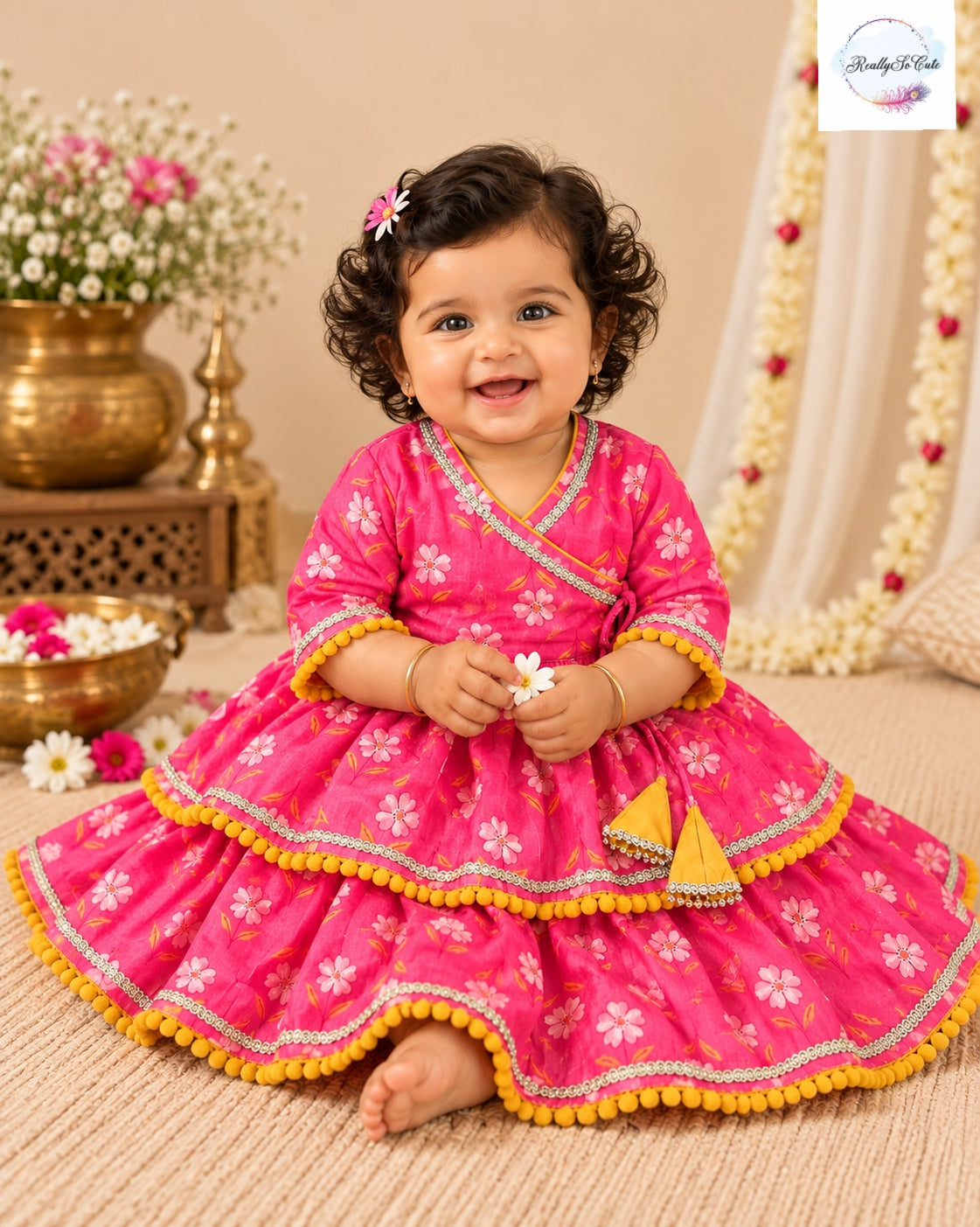 Pink Floral Angarakha Dress for Baby Girls | Pure Cotton | Newborn–2Y