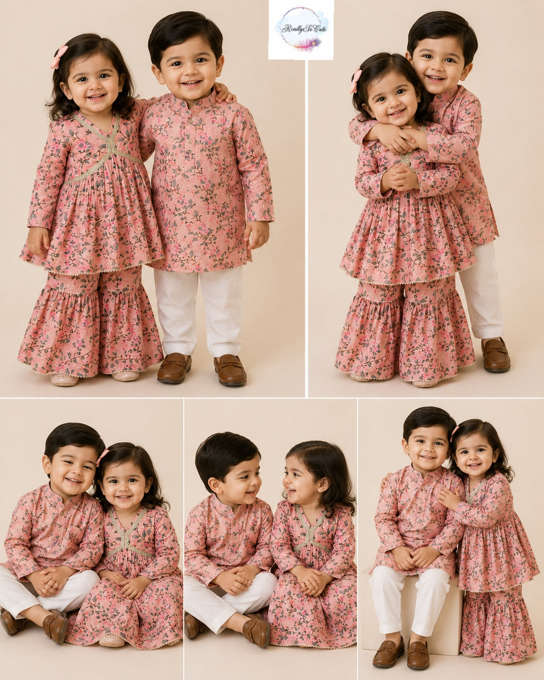 Pink Floral Boys Cotton Kurta Pajama Set | Newborn-15Y | Matching Sibling Outfit