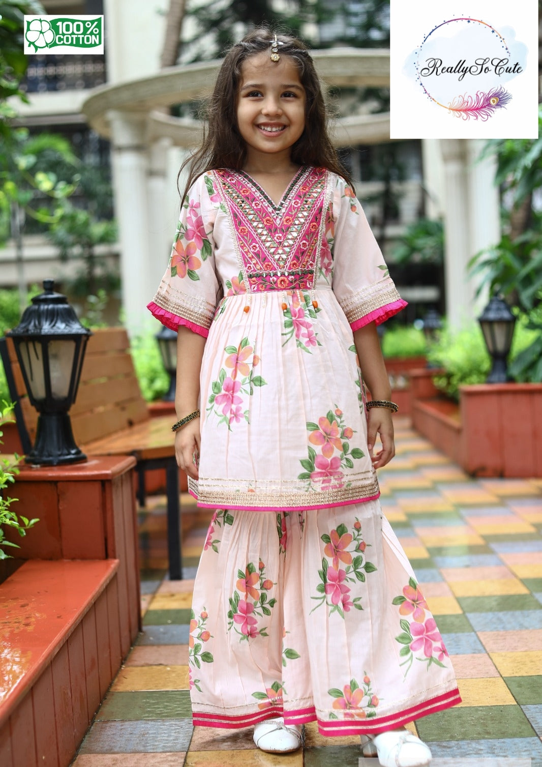 white christmas dresses Girls Cotton Sharara Kurti Suit – ReallySoCute