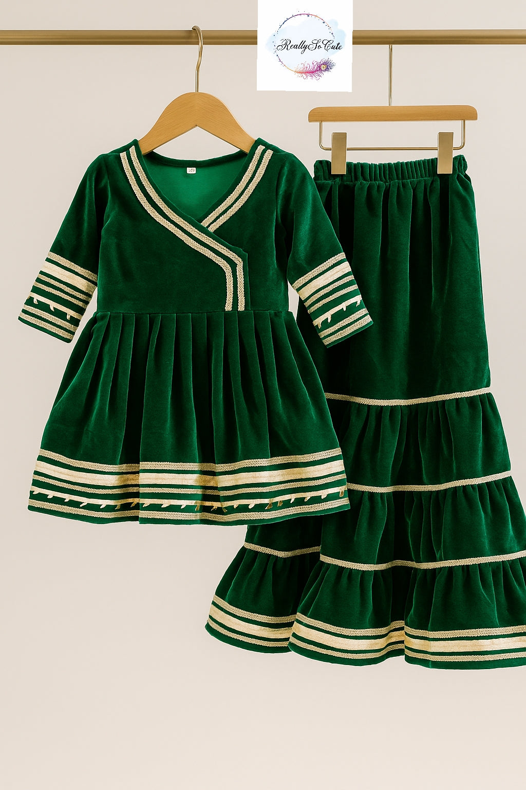 Green velvet kurti sharara dupatta set. Red kurti sharara set, Pre-Order Set - Ships in 3 Weeks