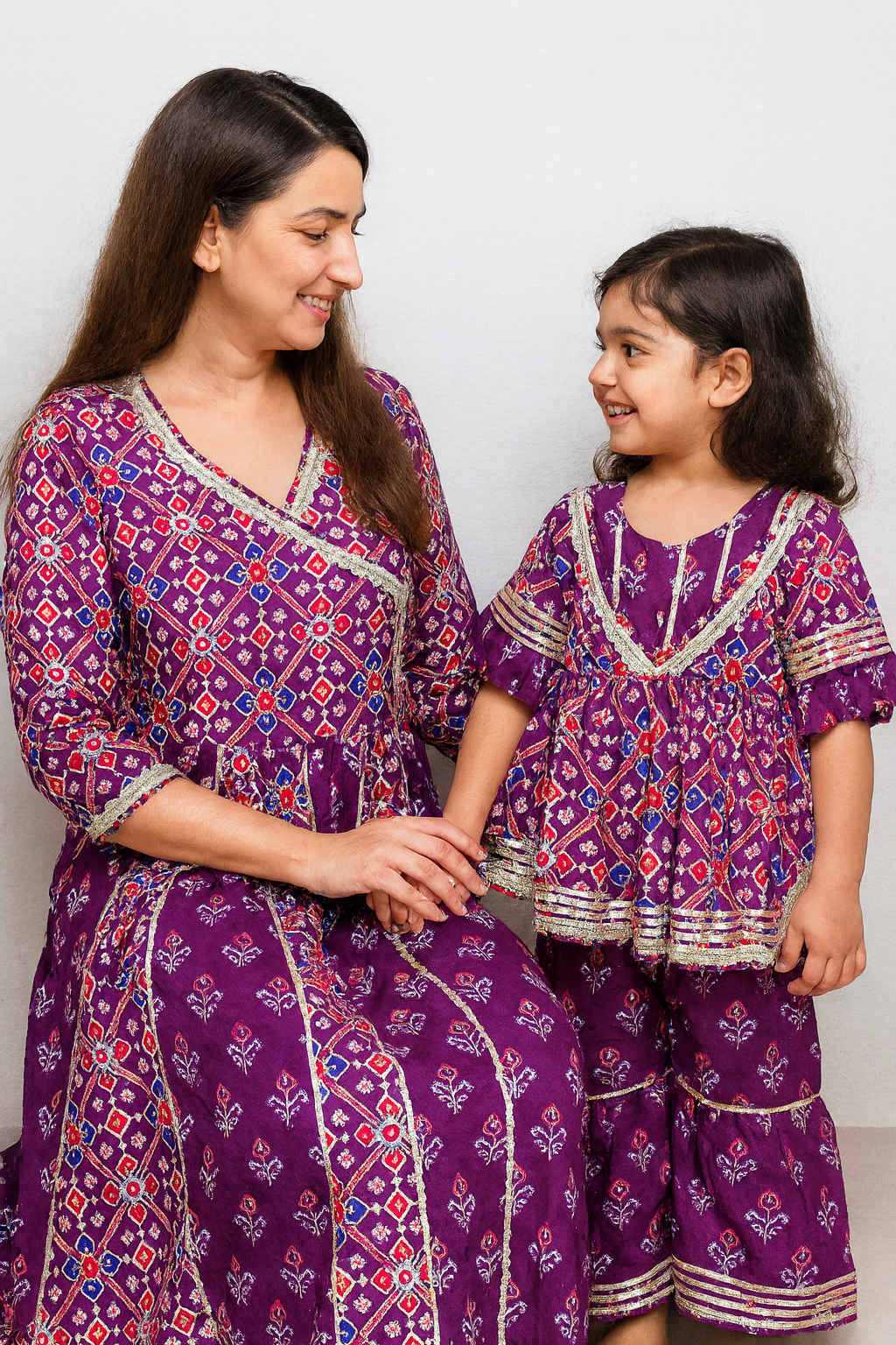 Purple patola girl kurti sharara set, cotton kurta sharara