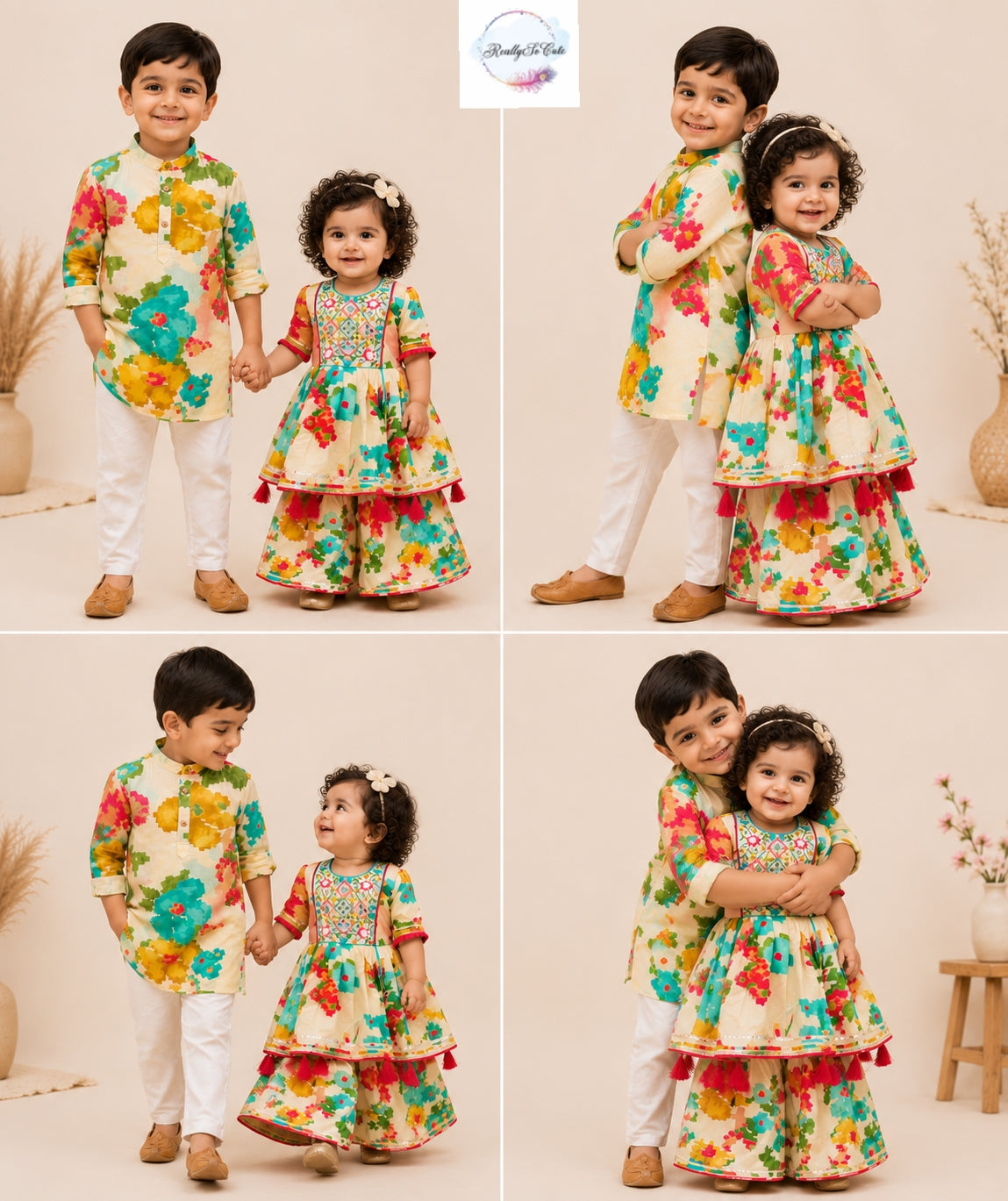 Pure Cotton Floral Kurta Pajama for Boys | Sibling Matching Outfit | Newborn –15Y
