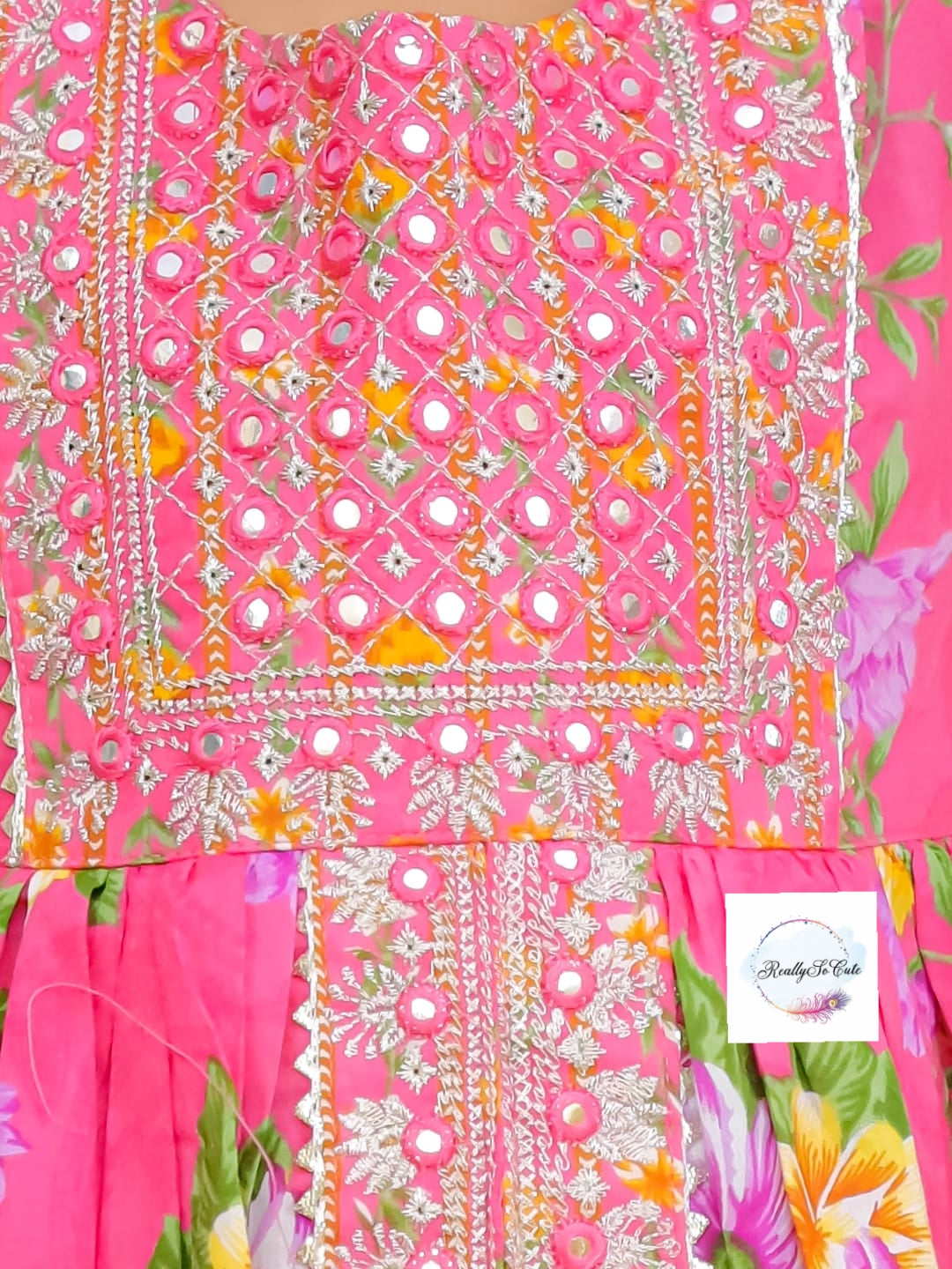 Pink floral girl kurti sharara set, cotton kurta sharara