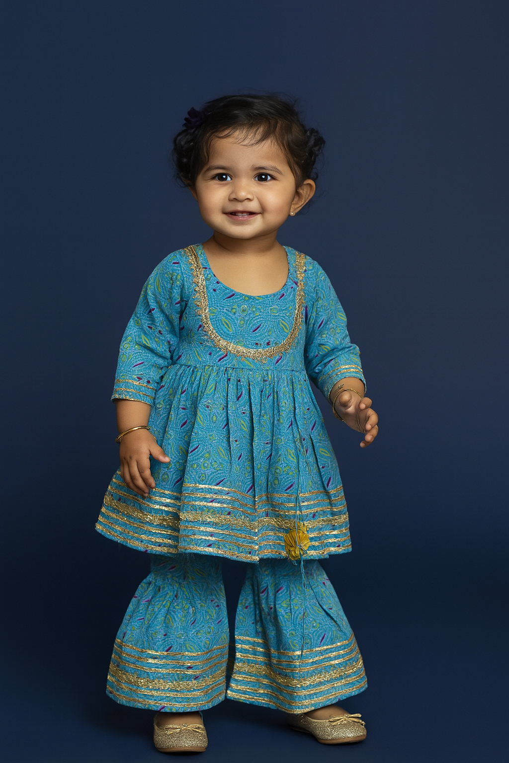 Girl Sharara kurti Set/ soft cotton kurta salwar set, blue kurti sharara