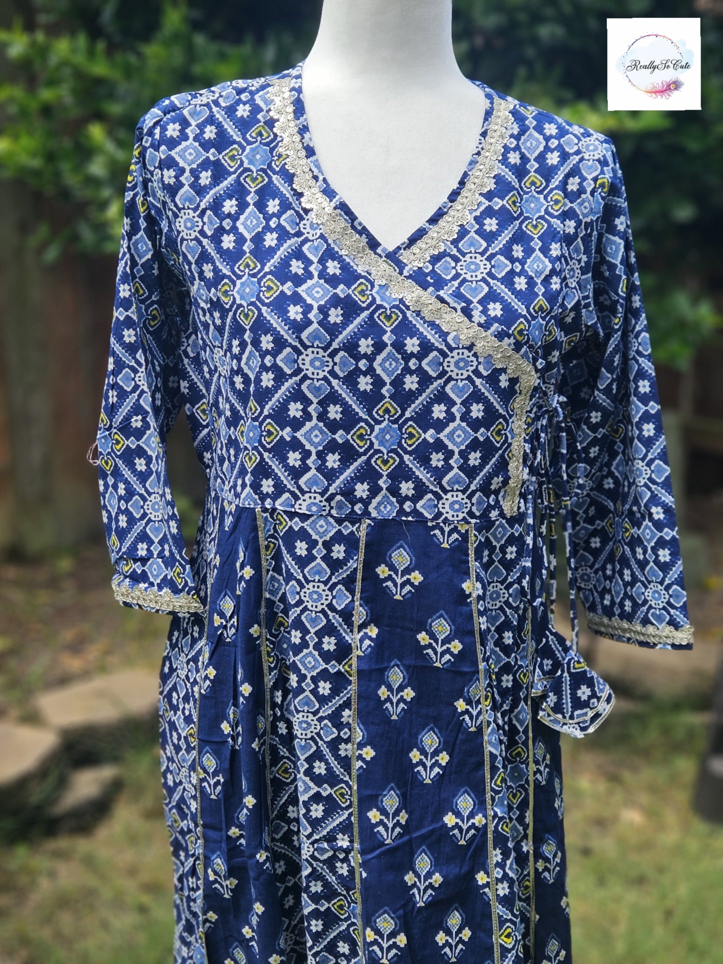Blue anarkali kurti pant set, patola women set