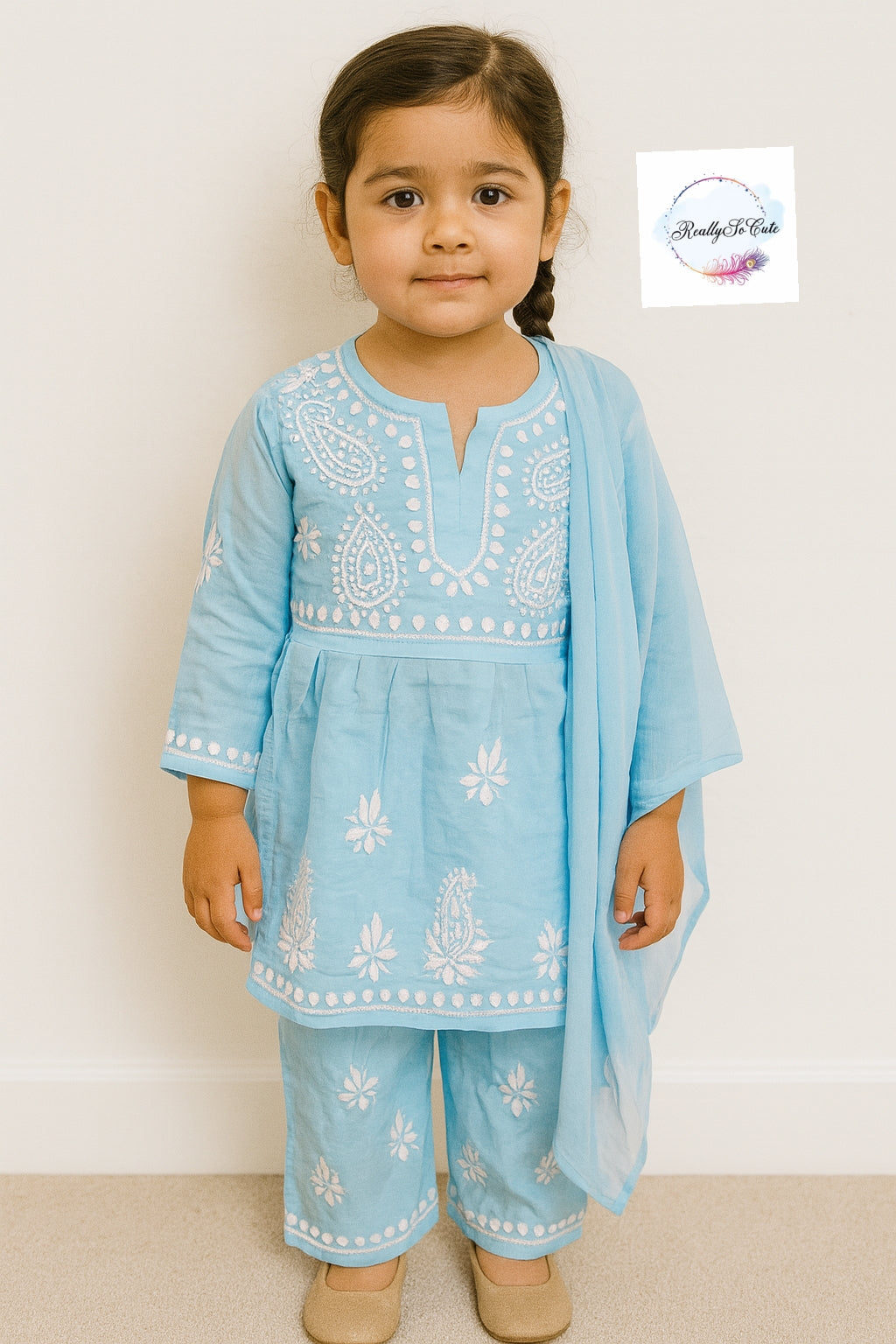 Little Girls Chikankari Kurtis sharara Set, Girls Festival Dress Set, modal Chikankari Dress Girls