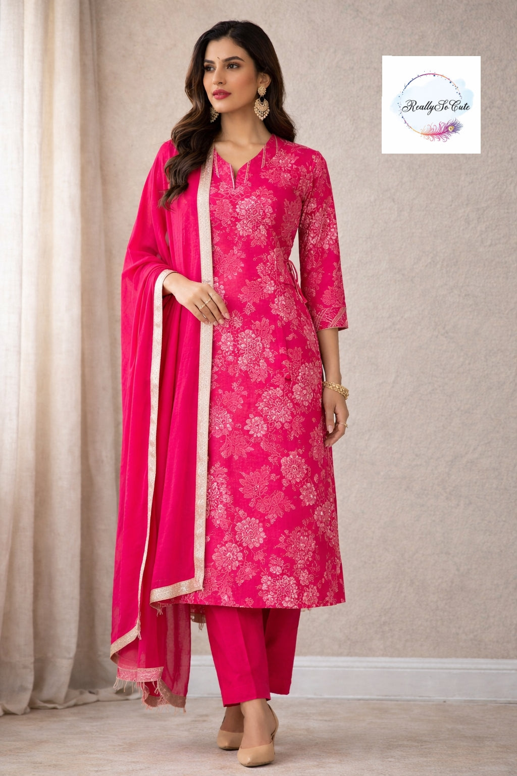 Pink Floral Muslin Kurta Set for Women with Pockets | Mom & Me Matching Available | S–XXL