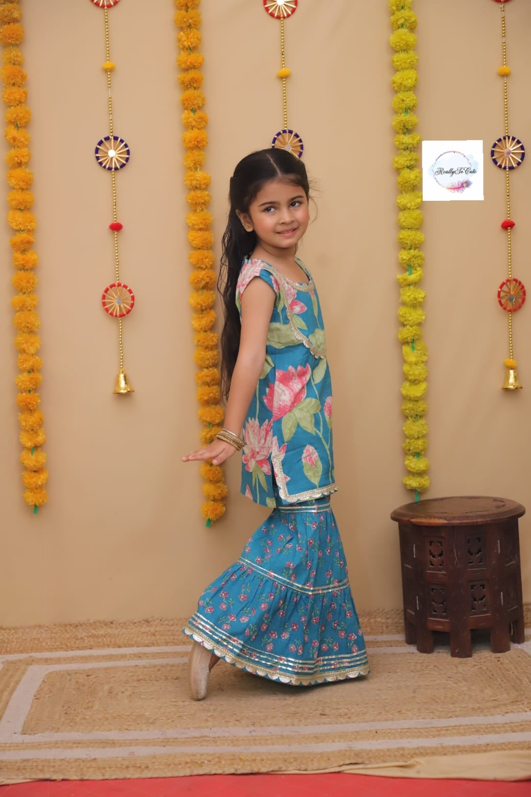 Pichwai girl kurti sharara set, cotton kurta sharara