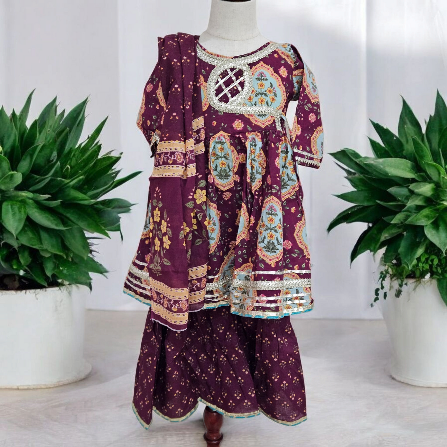 Girl Sharara kurti Set/ soft cotton kurta salwar set
