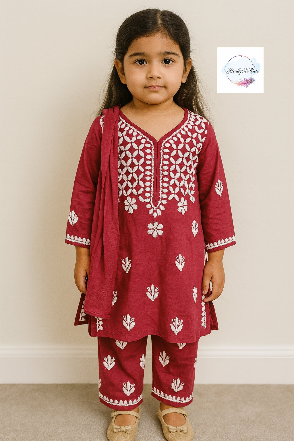 Little Girls Chikankari Kurtis sharara Set, Girls Festival Dress Set, modal Chikankari Dress Girls
