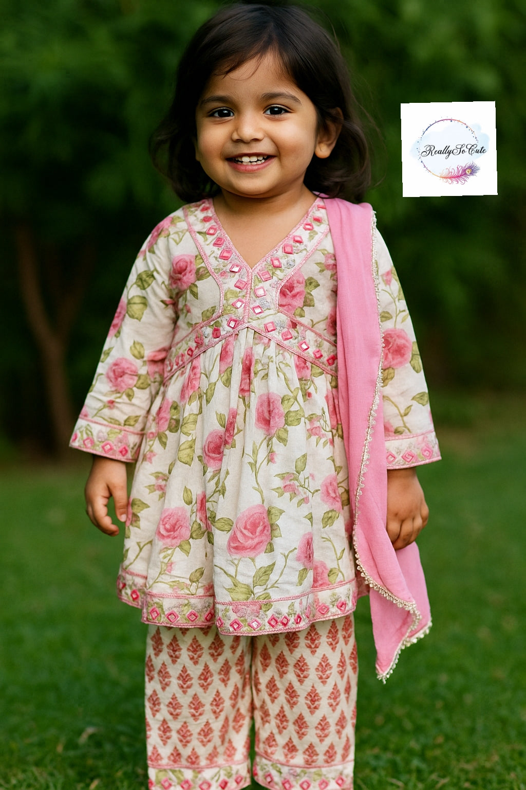 Soft cotton floral kurti pant dupatta set