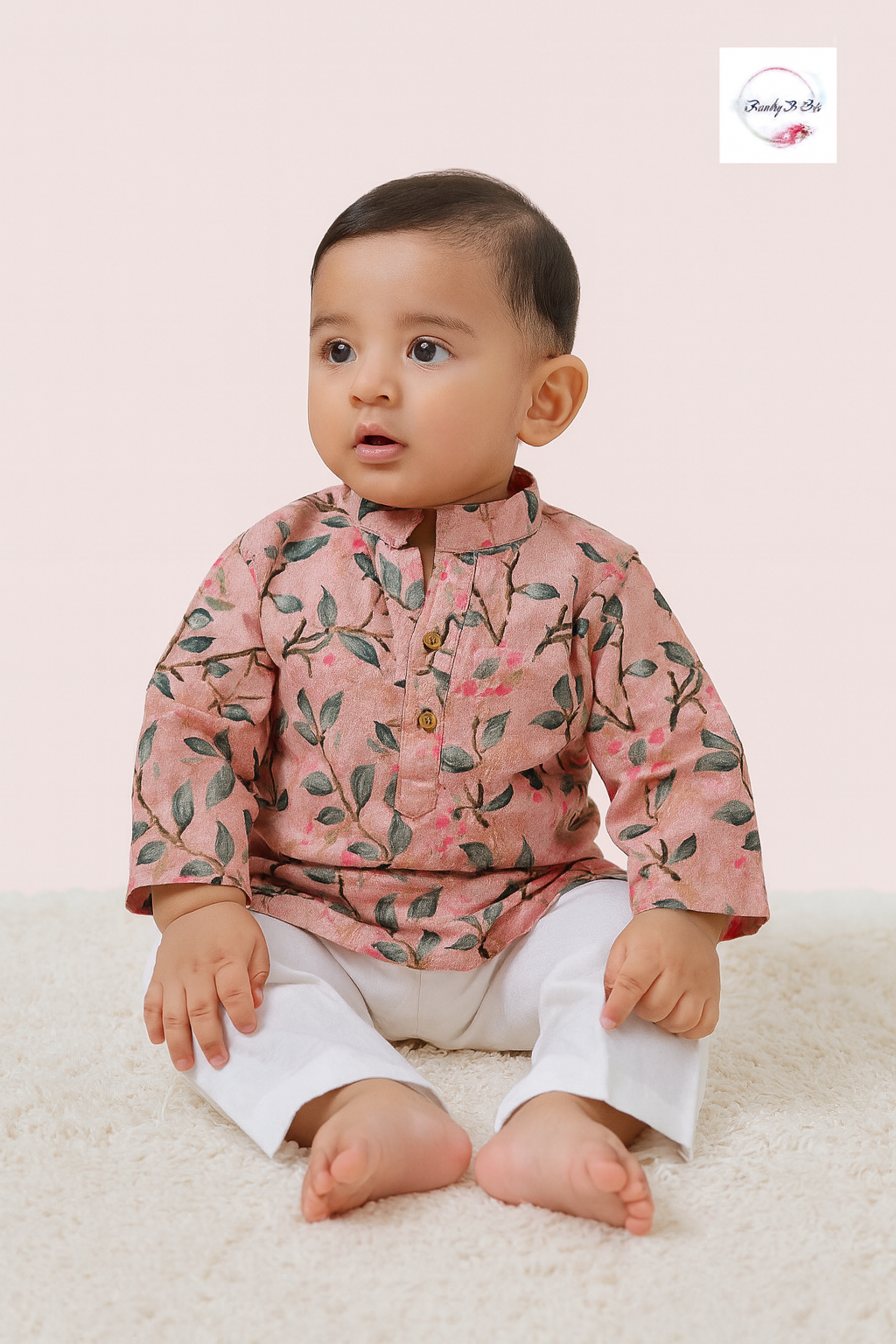 Boys cotton kurta pajama, floral print kurta set