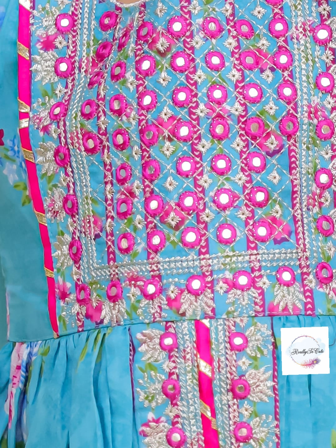 Blue floral girl kurti sharara set, cotton kurta sharara