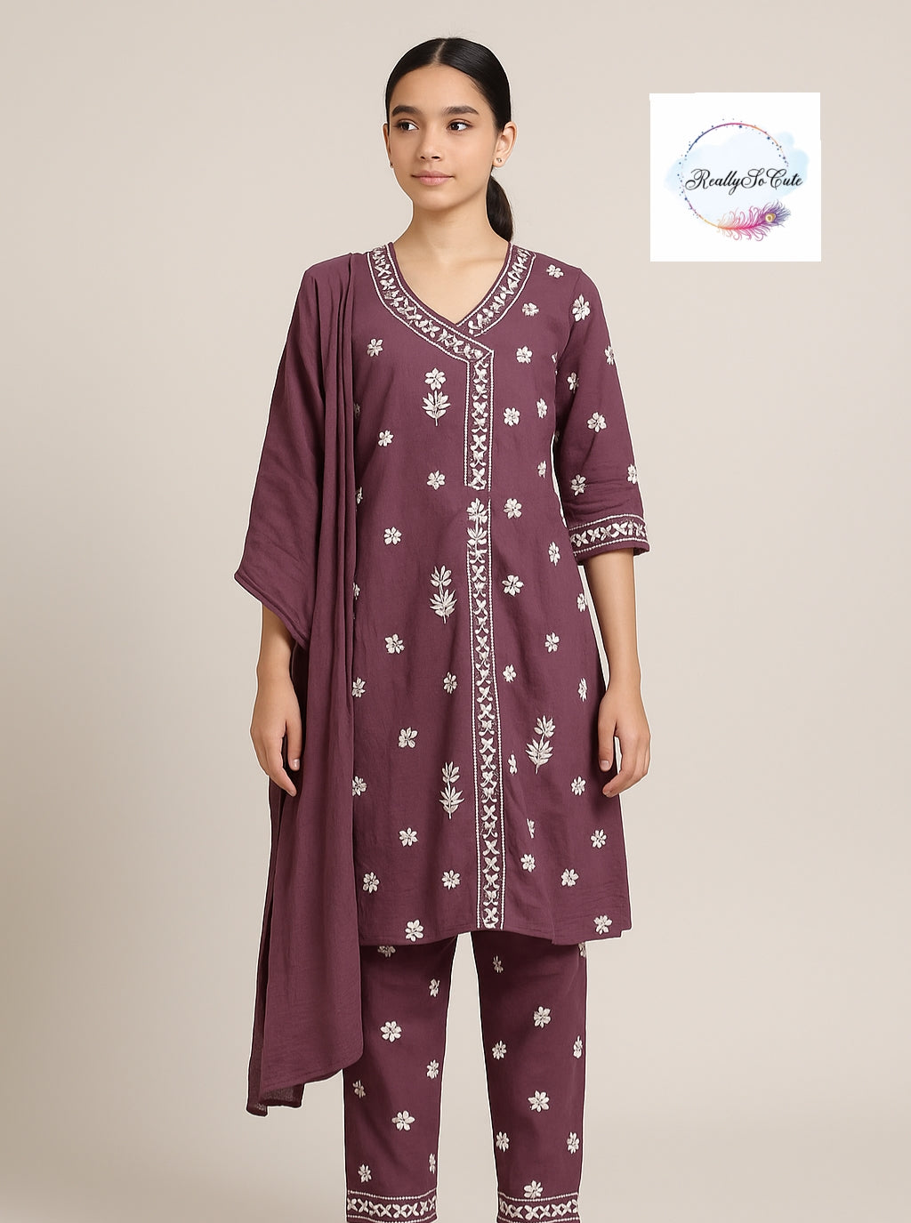 Girls Chikankari Kurtis pant Set, Girls Modal Chikankari Dress