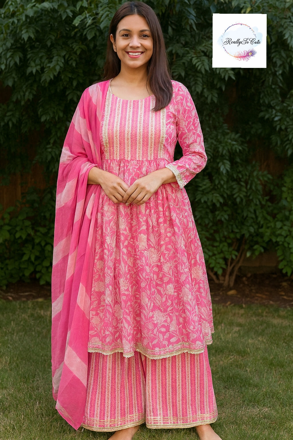 Soft cotton kurti sharara set, pink mom and me set