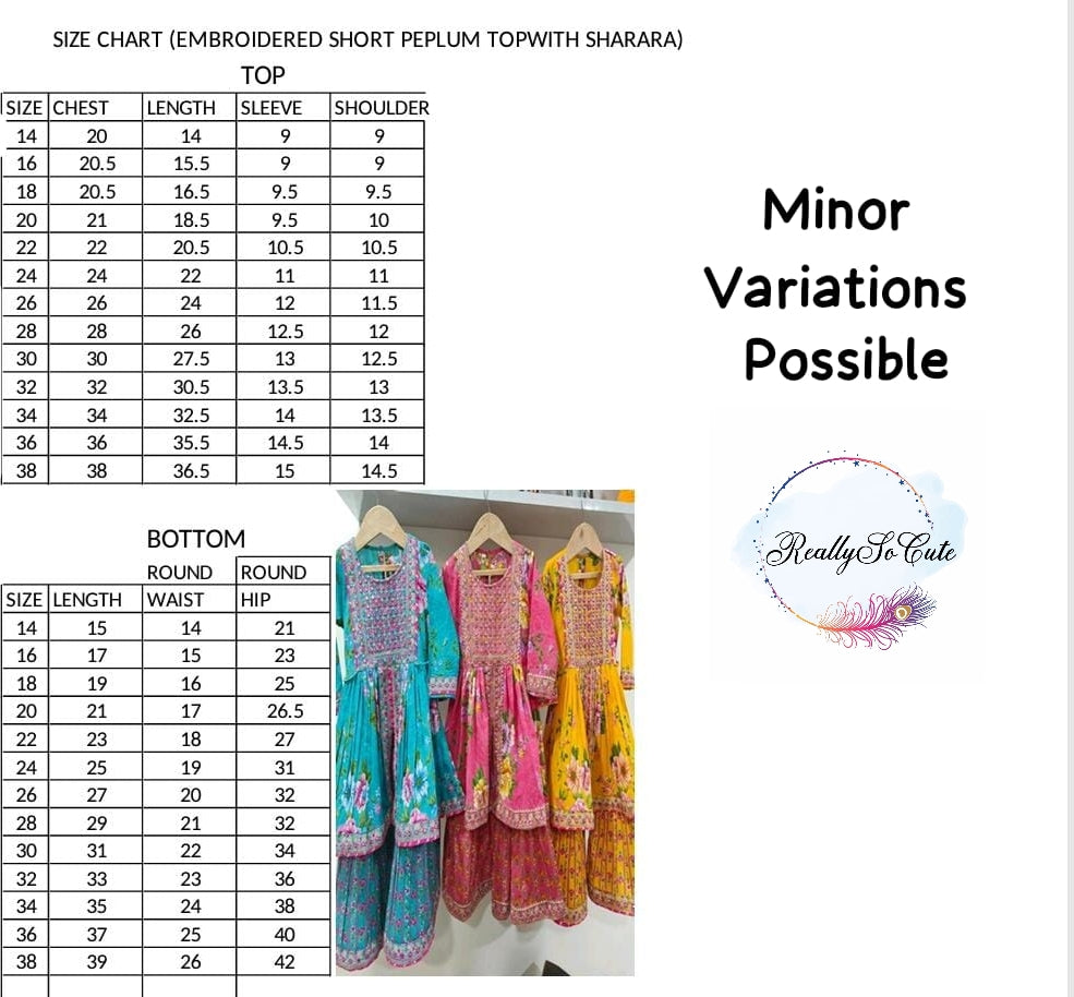 Yellow floral girl kurti sharara set, cotton kurta sharara