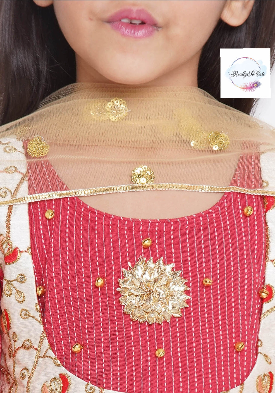 Katha soft cotton kurti sharara dupatta set. Red kurti sharara set, Pre-Order Set - Ships in 3 Weeks