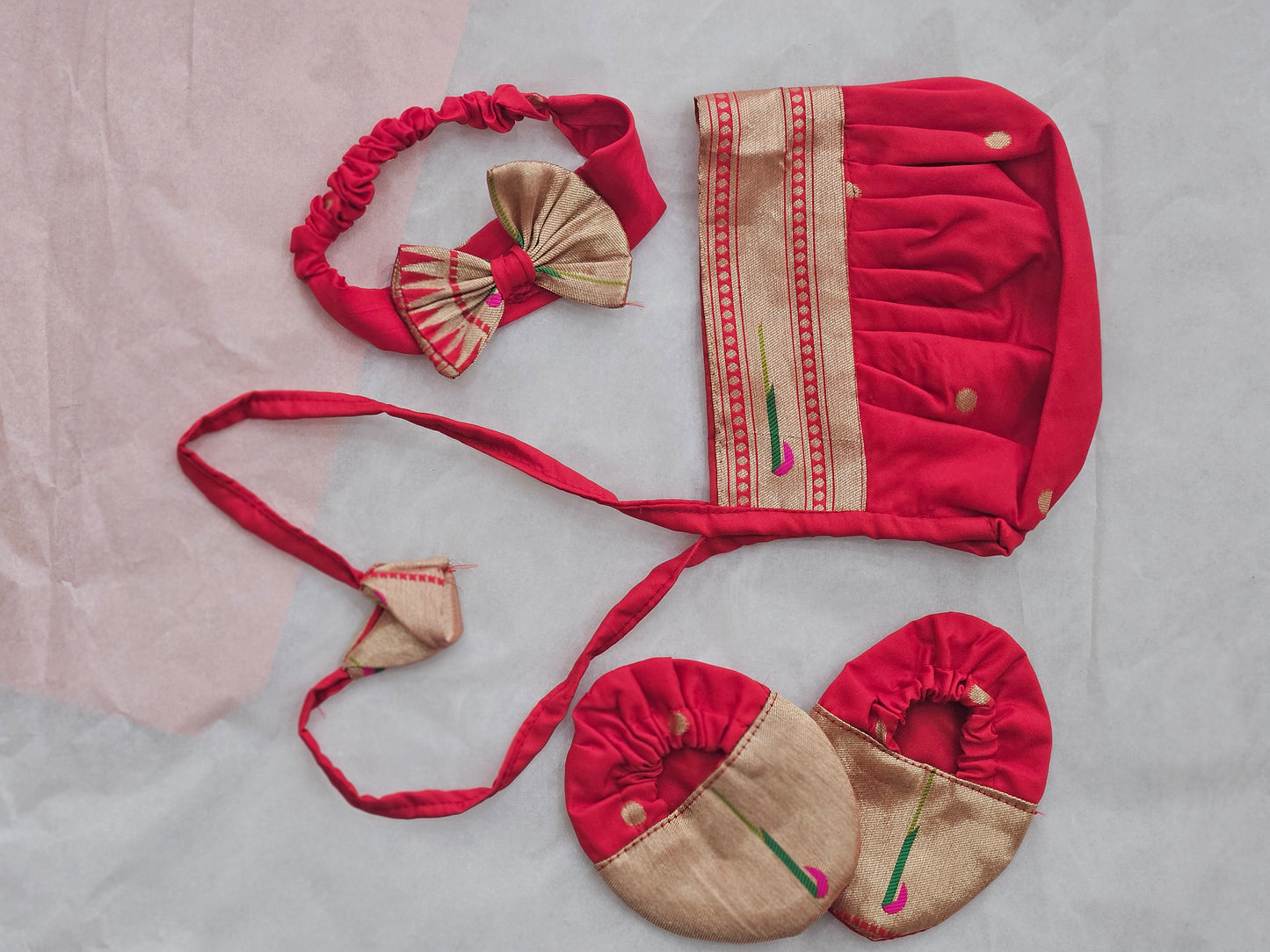 Newborn paithani naming dress set, Indian baby shower gift, annaprasanna set