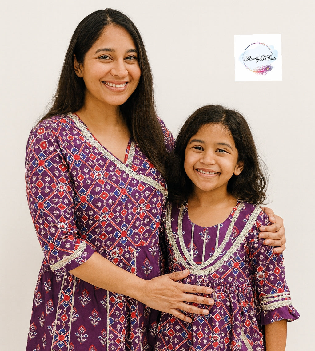 Purple patola girl kurti sharara set, cotton kurta sharara