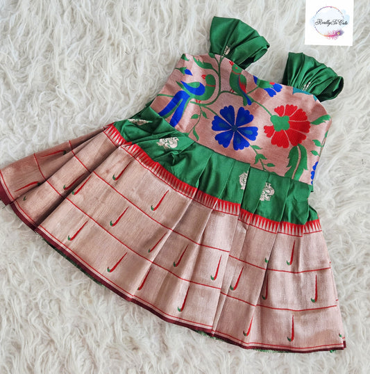 Traditional paithani dresses, Green baby girls ethnic wear,