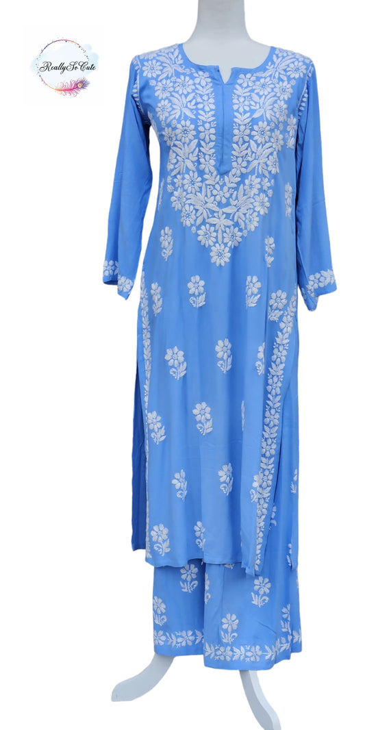 Blue chikankari kurta set