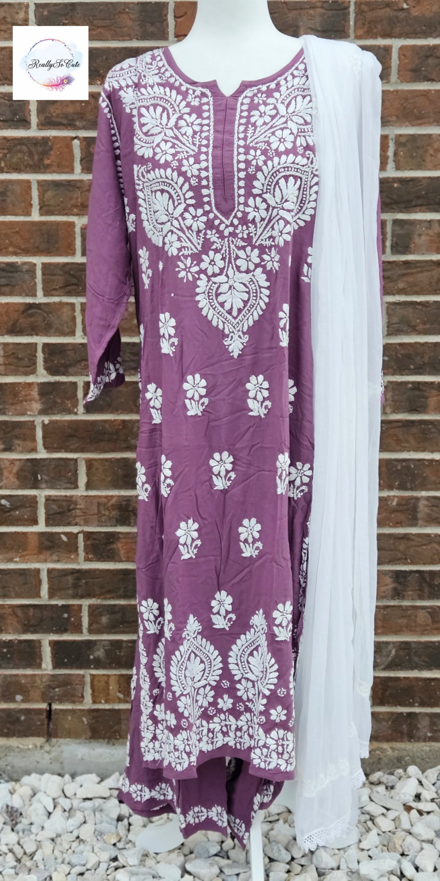 Purple chikankari kurta set