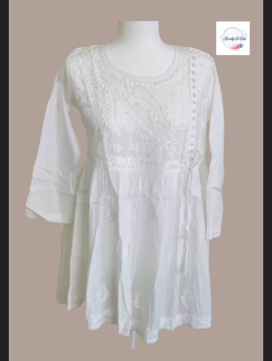 White chikankari short top