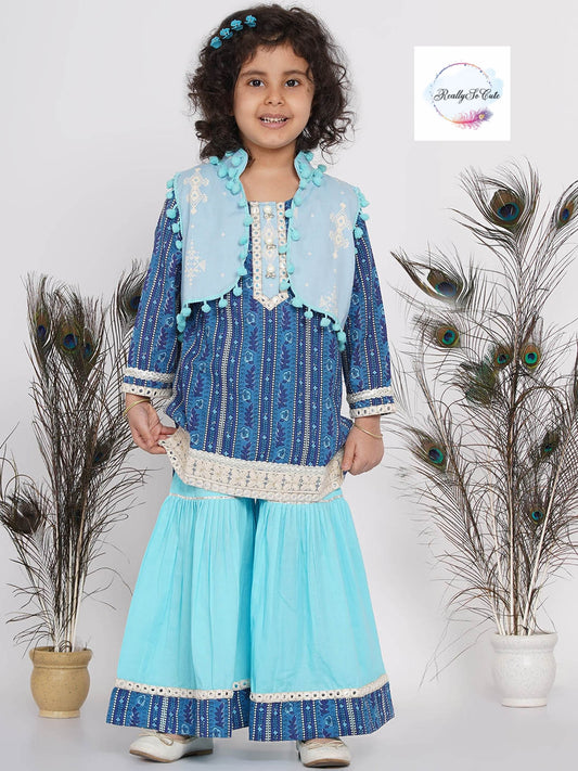 Girls 3 Piece Embroidered Sharara Kameez Dupatta set