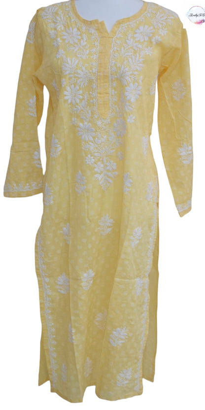 Yellow long chikankari kurti