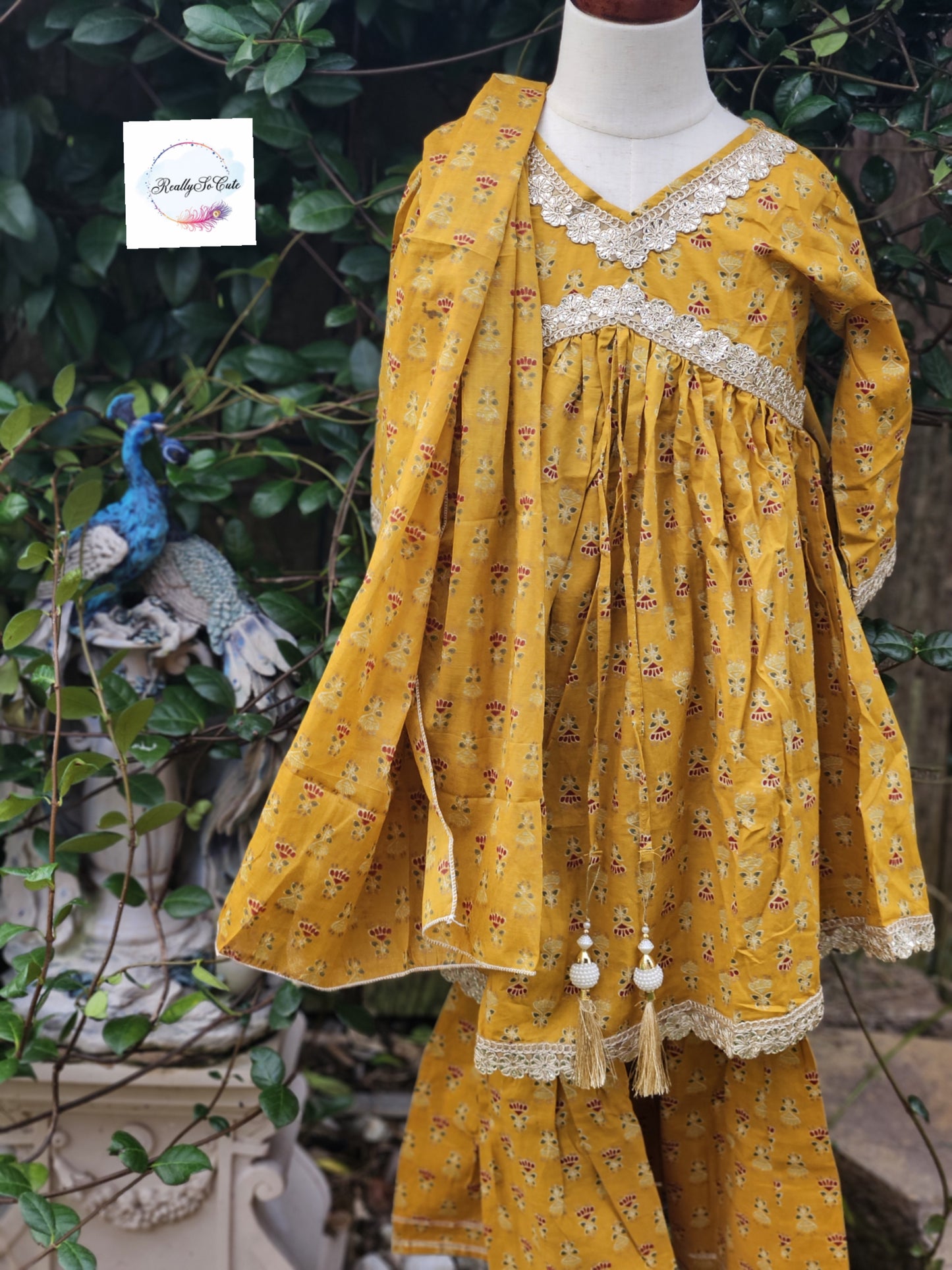 Girl Sharara kurti Set/  soft cotton kurta salwar set, mustard kurti sharara