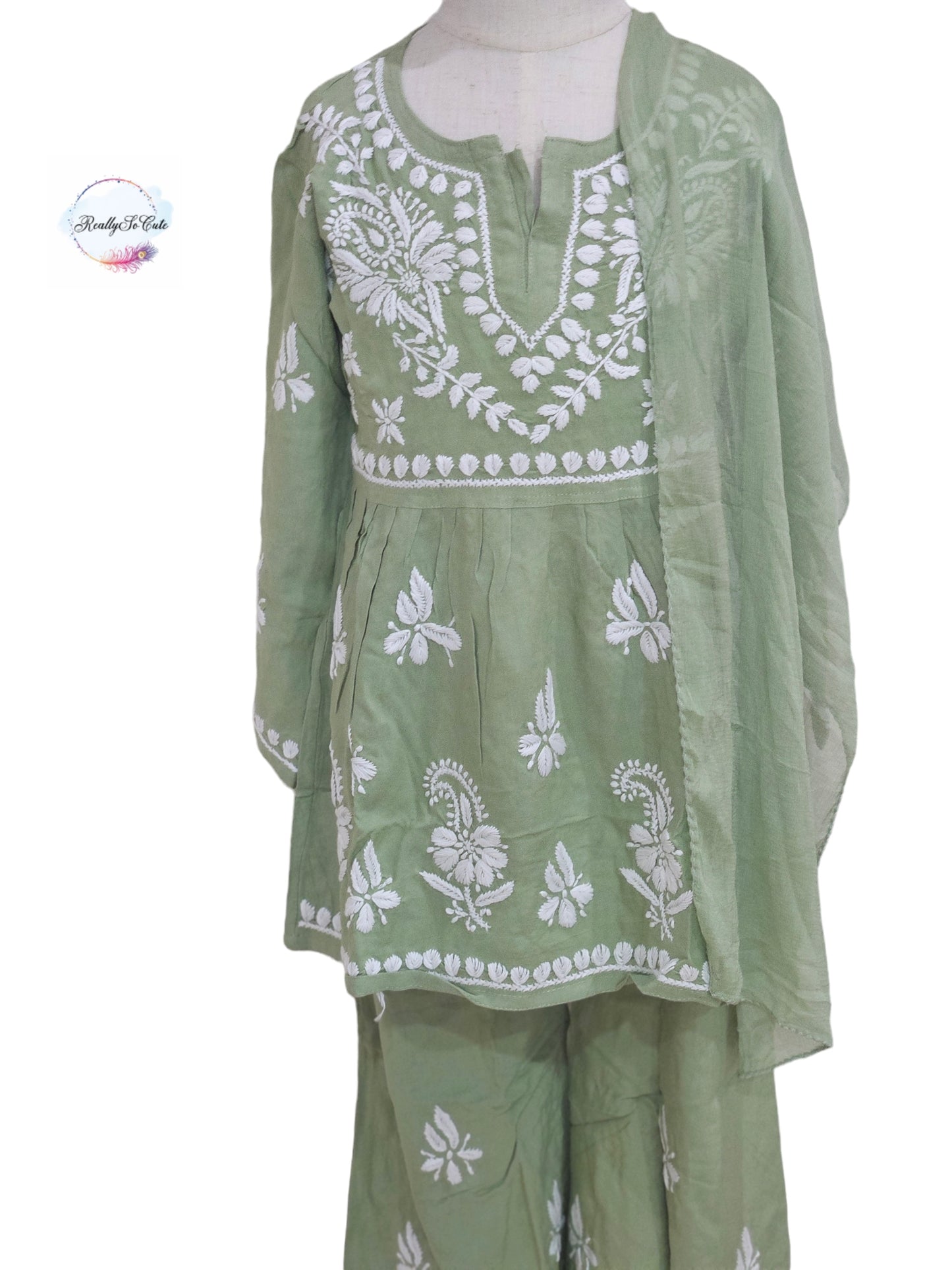 Little Girls Chikankari Kurtis sharara Set, Girls Festival Dress Set, modal Chikankari Dress Girls