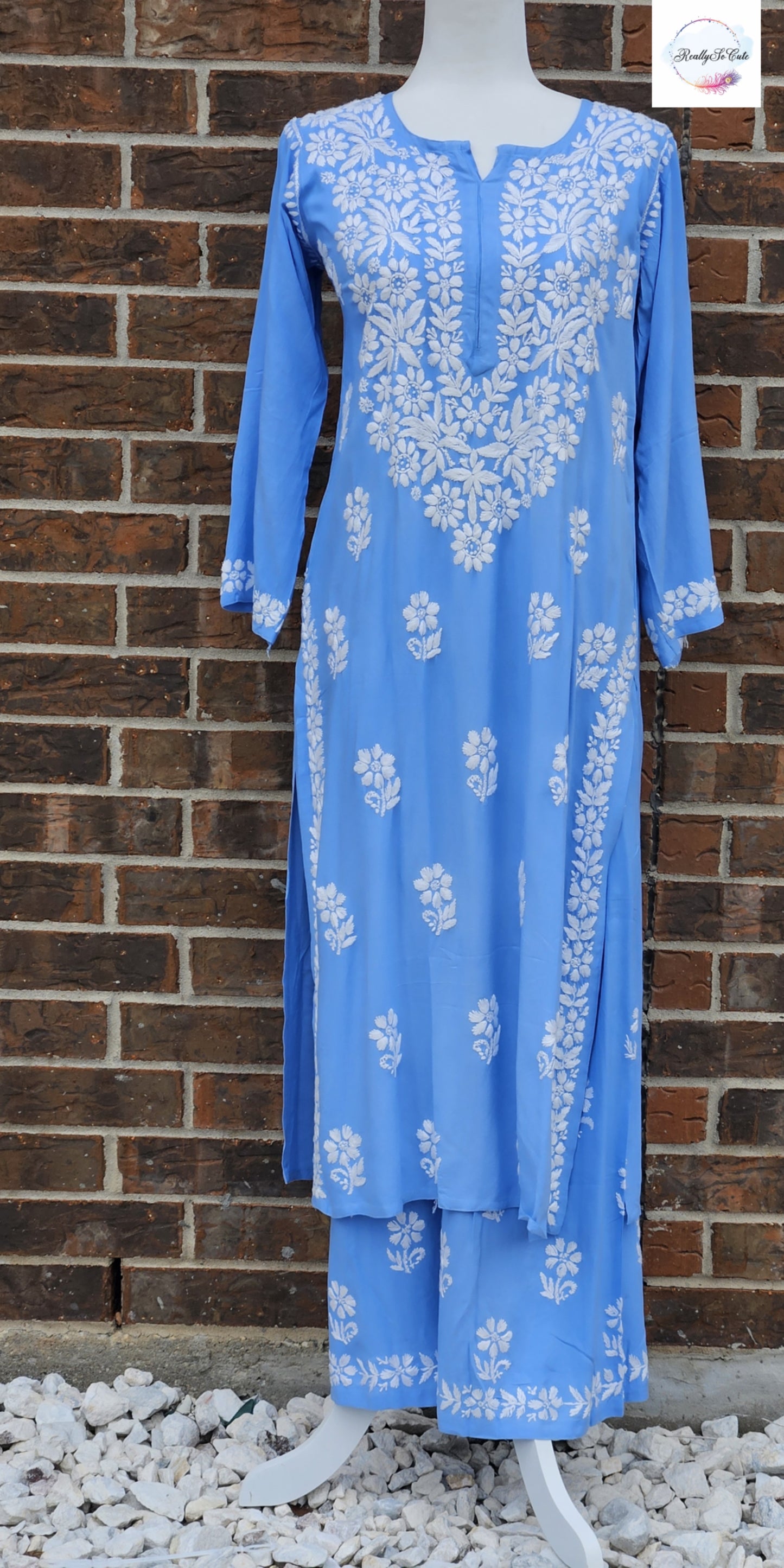 Blue chikankari kurta set