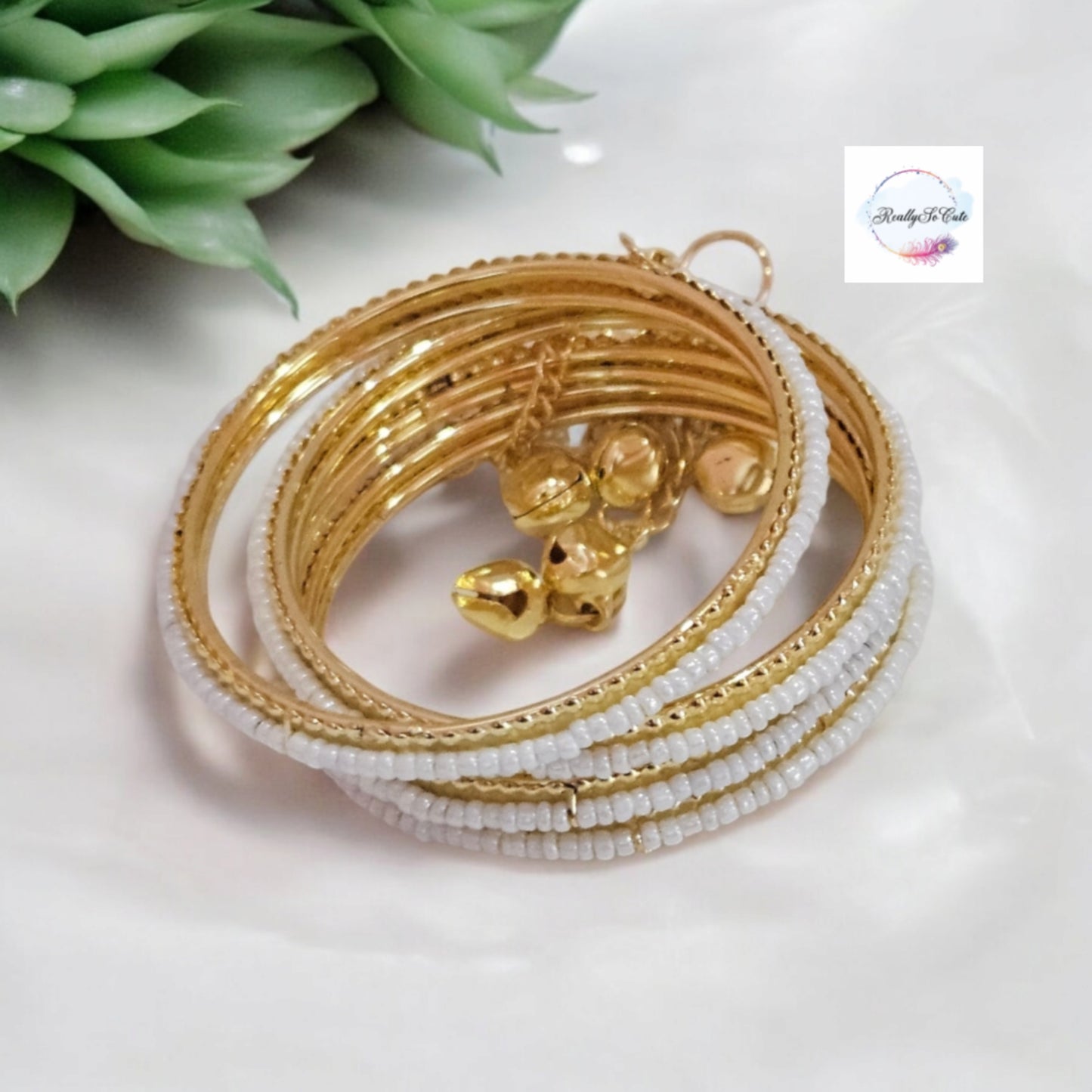 White color pearl bangles with dangles