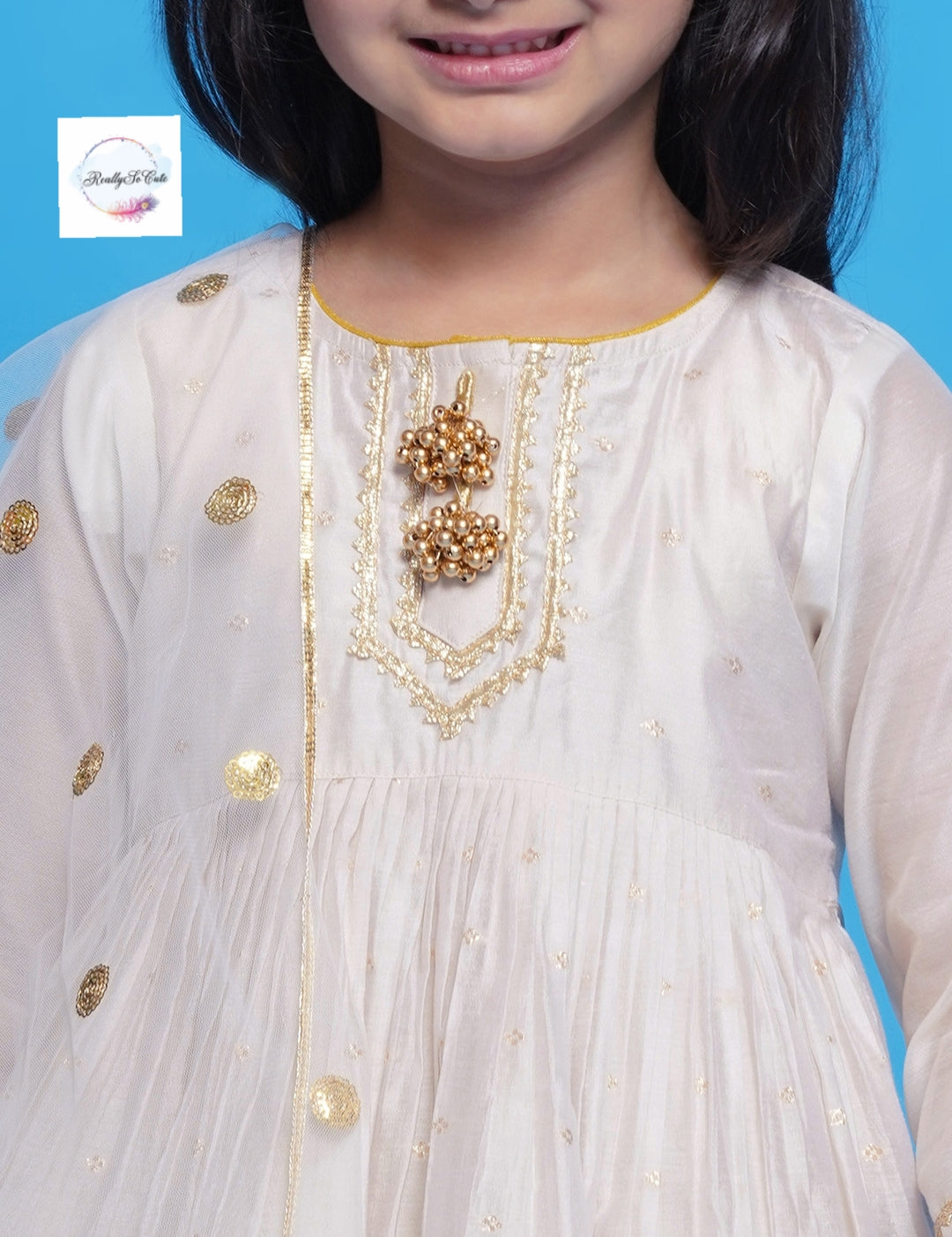 Girls 3 piece Chanderi Palazzo Kurti set