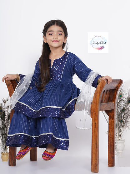 Girls 3 Piece Embroidered Sharara Kameez Dupatta set