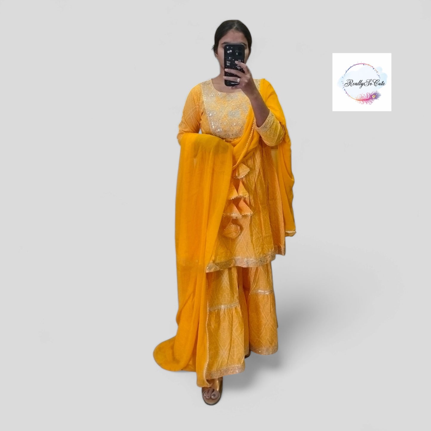 Yellow Bandhani sharara set