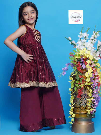 Girls 3 piece Chanderi Palazzo Kurti set