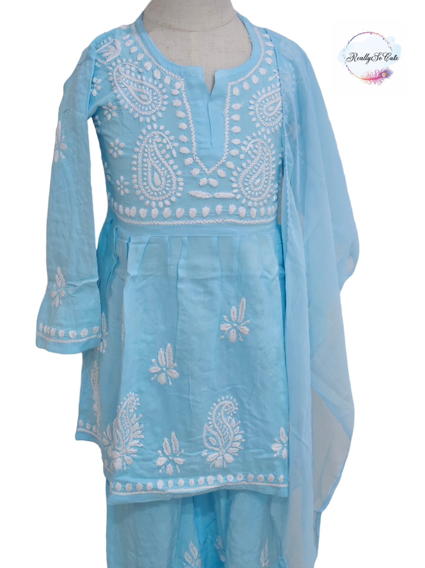 Little Girls Chikankari Kurtis sharara Set, Girls Festival Dress Set, modal Chikankari Dress Girls