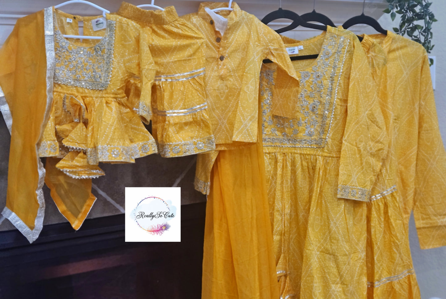 Men cotton kurta pajama, yellow Bandhani kurta set