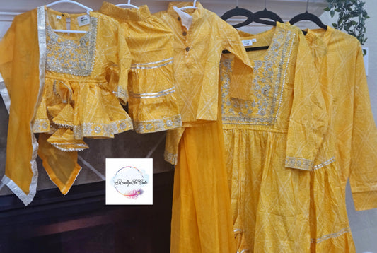 Men cotton kurta pajama, yellow Bandhani kurta set