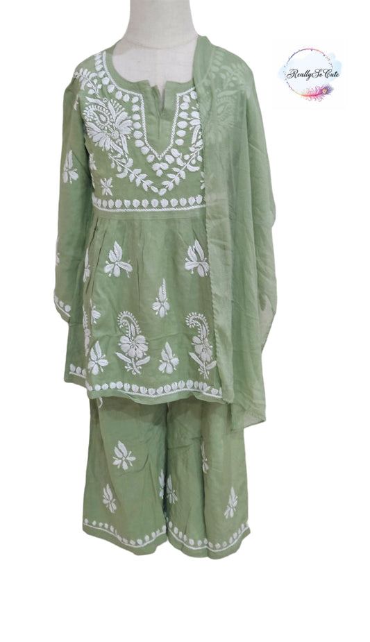 Little Girls Chikankari Kurtis sharara Set, Girls Festival Dress Set, modal Chikankari Dress Girls