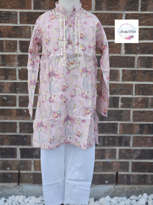 Boys  cotton kurta pajama, floral chanderi silk kurta set