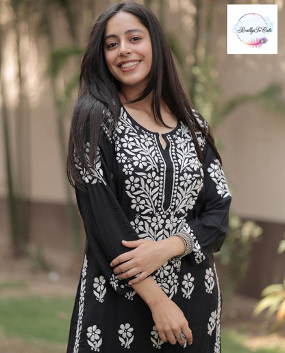 Soft Handmade Chikankari Black Kurta-Sharara