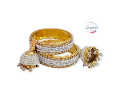 White color pearl bangles with dangles