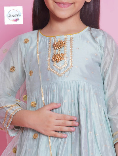 Girls 3 piece Chanderi Palazzo Kurti set