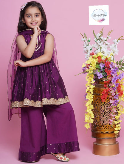 Girls 3 piece Chanderi Palazzo Kurti set